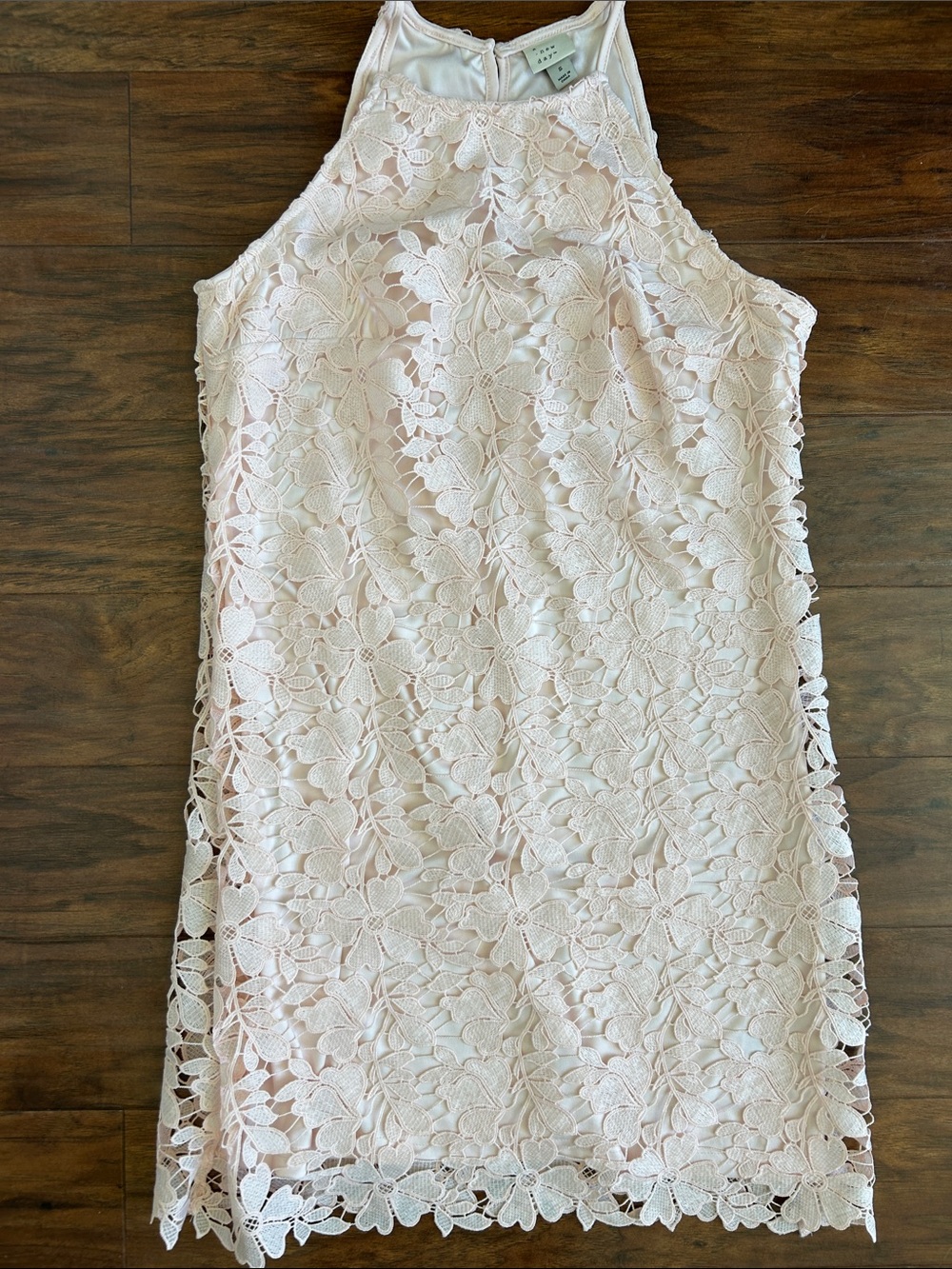 a new day Pale Blush Floral Lace Halter Mini Dress